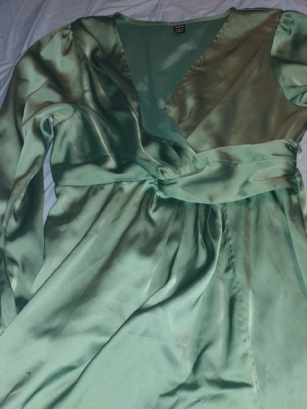 SHEIN Satin Wrap Robe in Sage Green Dress